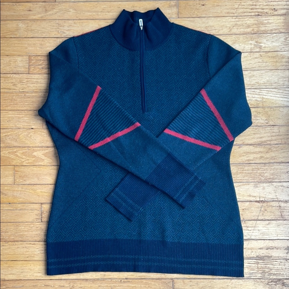 Navy, green and red sweater